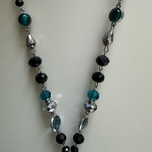 White House Black Market Elegant Silver, Black and Turquoise Beaded Necklace
